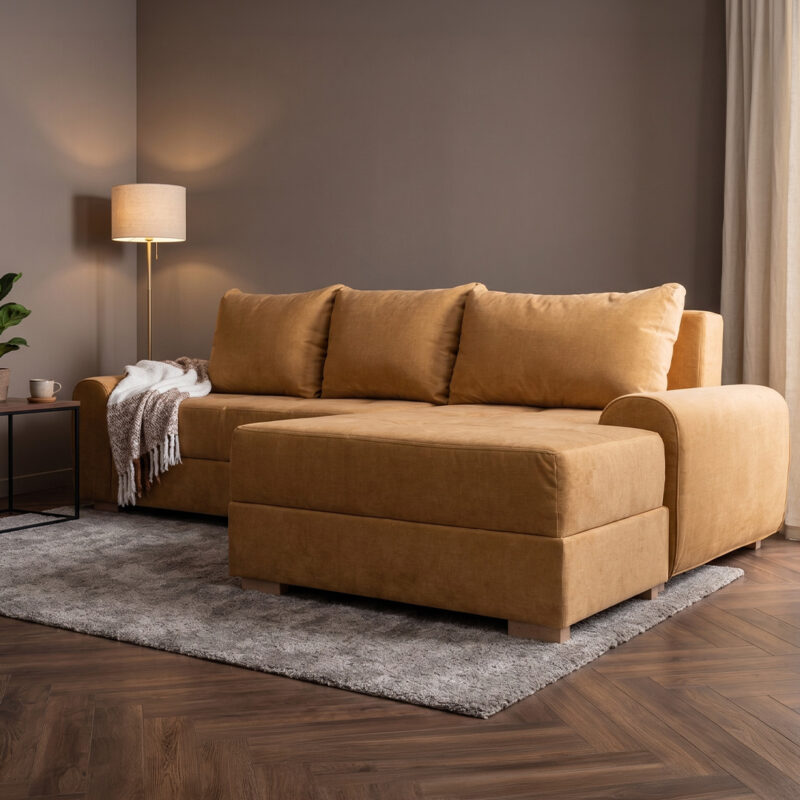 Canapea colț extensibilă Miruna L – 2 lăzi depozitare , catifea easyclean
