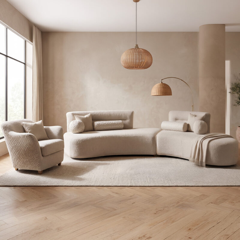 Canapea rotunda Tateyama, stofă easyclean cold white