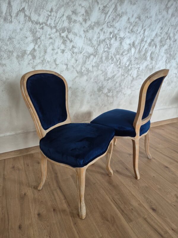 Scaun clasic lemn stejar, catifea bleumarin