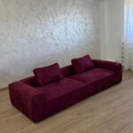 Canapea modulara din microfibra bordo, cu chedere si cusaturi incretite, 280 cm - imagine 11