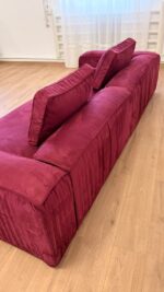 Canapea modulara din microfibra bordo, cu chedere si cusaturi incretite, 280 cm - imagine 8
